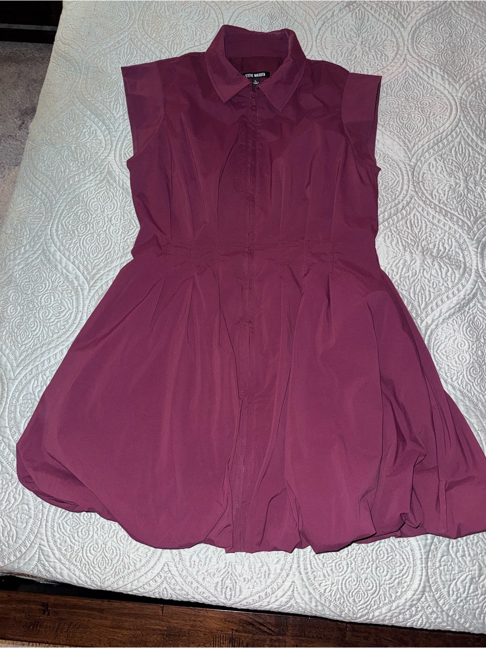 Steve Madden Sleeveless Bubbleskirt Collared Fit-and-Flare Dress - Wine